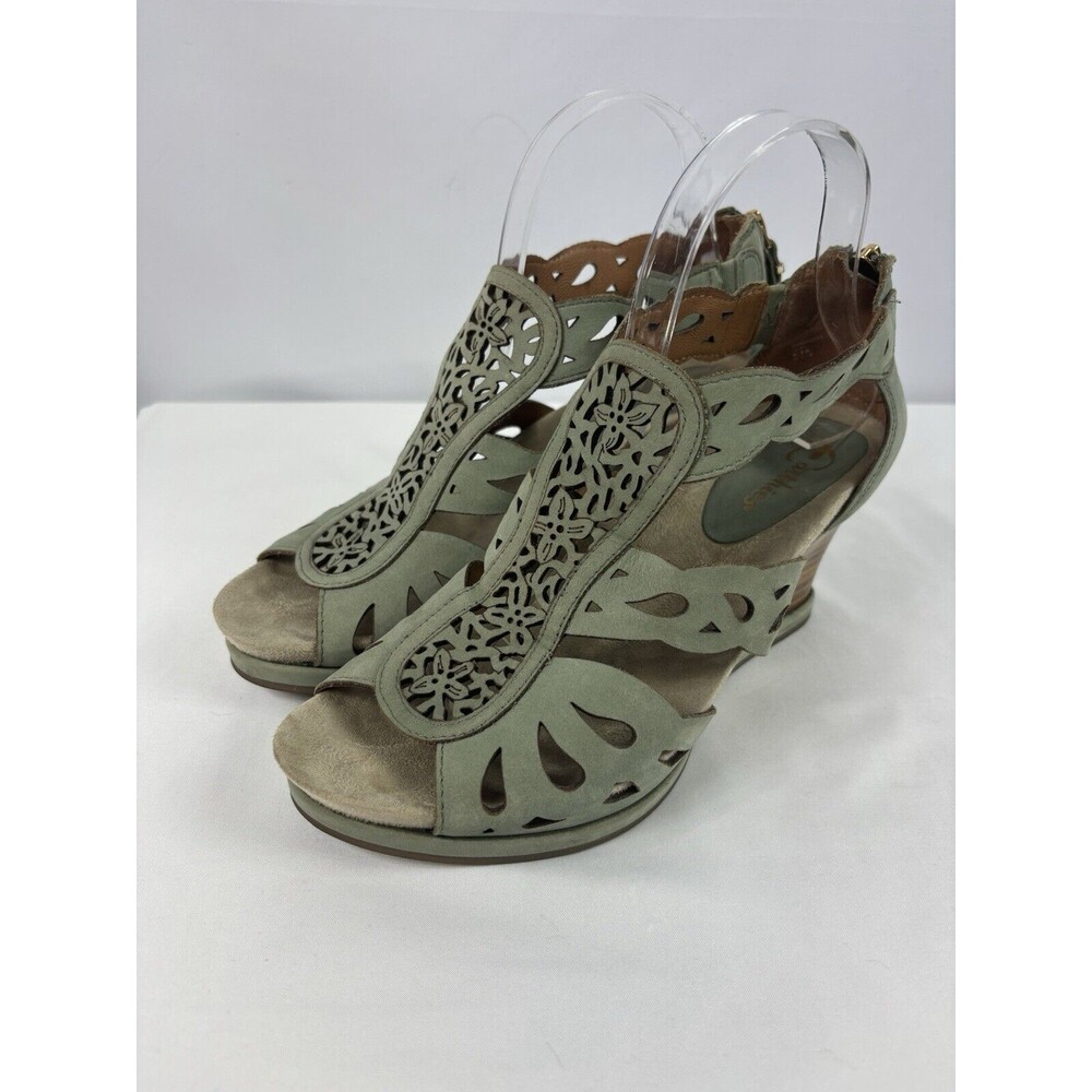 Earthies Campora Wedge Sandals Light Green Fern 8.5 B Cage Arch Support